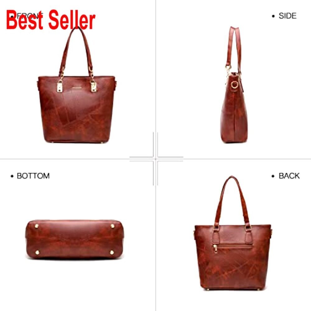 Faux Leather Tote Satchel Shoulder Bag Set with Adjustable Strap - Picture 4 of 6